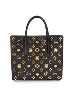 Украшенная кожаная сумка-портфель Paloma среднего размера Christian Louboutin, черный