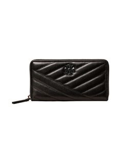 Стеганый кожаный кошелек Kira Chevron Continental Tory Burch, черный