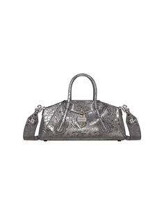 Эластичная сумка Mini Antigona из ламинированной кожи Givenchy, серый