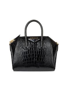 Мини-сумка Antigona из кожи с эффектом крокодила Givenchy, черный