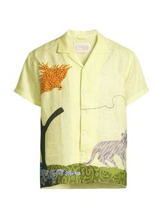 Льняная рубашка Camp с аппликацией Jungle Scene Harago, зеленый