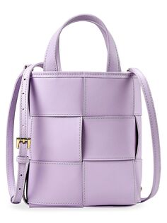 Плетеная кожаная большая сумка-шоппер Mini Chloe GiGi New York, сиреневый