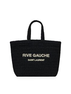 Вязаная крючком сумка Rive Gauche из рафии Saint Laurent, черный