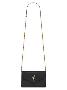 Кошелек на цепочке Cassandre Envelope из гладкой кожи Saint Laurent, черный