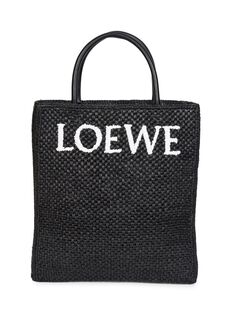 Большая сумка A4 из рафии и кожи Loewe, черный