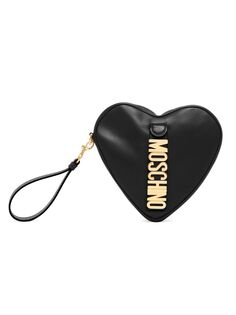 Кожаный клатч с логотипом Heart Moschino, черный
