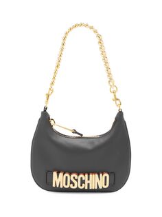 Кожаная сумка через плечо с кристаллами и логотипом Crescent Moschino, черный