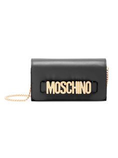 Кожаный кошелек на цепочке с логотипом Crystal Moschino, черный