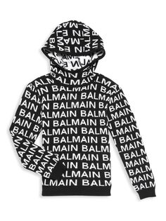Детский свитер с капюшоном и логотипом Balmain, черный