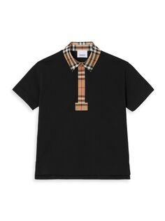 Рубашка поло в клетку Little Boy&apos;s &amp; Boy&apos;s Johane Vintage с клетчатой отделкой Burberry, черный