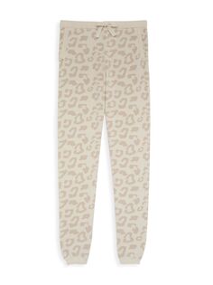 Спортивные брюки с леопардовым принтом для маленьких девочек и девочек Barefoot Dreams, кремовый