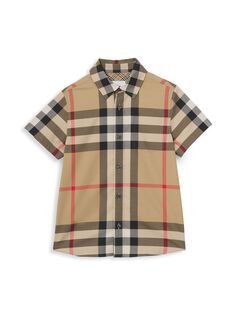 Рубашка оверсайз в винтажную клетку с короткими рукавами Little Boy&apos;s &amp; Boy&apos;s Owen Burberry