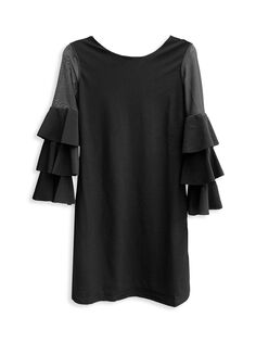 Платье прямого кроя для девочек с оборками на рукавах Un Deux Trois, черный