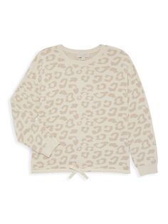 Пуловер с напуском и леопардовым принтом для маленьких девочек и девочек Barefoot Dreams, кремовый