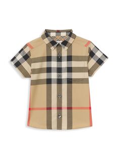 Oversized-рубашка с короткими рукавами в винтажную клетку Baby&apos;s &amp; Little Boy&apos;s Mini Owen Burberry