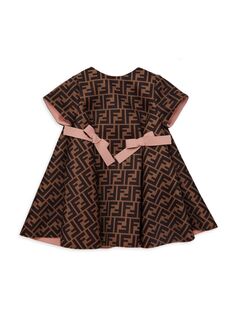 Неопреновое платье с бантом и логотипом для маленьких девочек Fendi, коричневый
