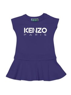 Платье с заниженной талией и логотипом для маленьких девочек и девочек KENZO, зеленый
