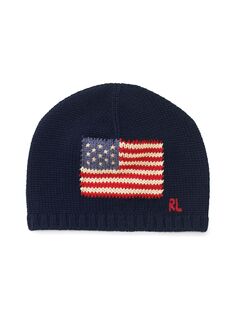 Вязаная шапка с американским флагом для мальчика Polo Ralph Lauren, нави