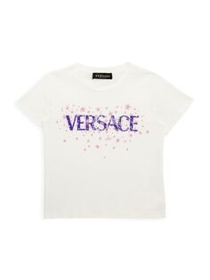 Футболка из джерси с логотипом Little Girl&apos;s &amp; Girl&apos;s Star Versace, белый