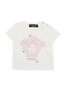 Футболка с блестками и логотипом Medusa для маленьких девочек Versace, белый