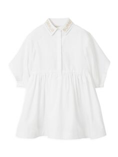 Платье-рубашка с вышитым логотипом для маленьких девочек Burberry, белый