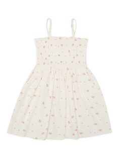 Присборенное платье с цветочным принтом для малышей, маленьких девочек и девочек Dotty Dungarees, кремовый