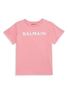 Хлопковая футболка с логотипом для маленьких девочек и девочек Balmain, розовый