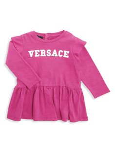 Платье для девочки с рюшами и логотипом для девочки Versace, розовый