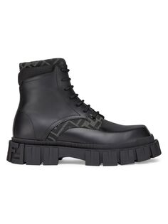 Армейские кожаные жаккардовые ботинки с логотипом Fendi, черный