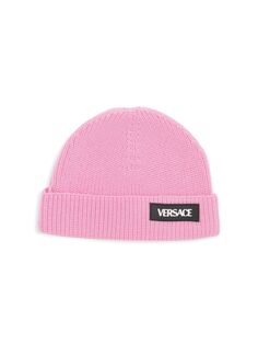 Детская вязаная шапка с нашивкой-логотипом Versace, розовый