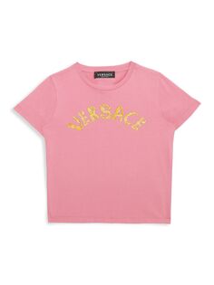 Футболка из джерси с логотипом для маленьких девочек и девочек Versace, розовый