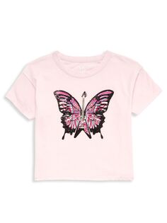 Винтажная футболка с бабочкой и гитарой для маленьких девочек и девочек Chaser, розовый