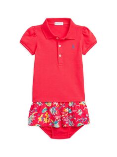 Платье-поло с рыбным принтом для девочки для маленьких девочек Polo Ralph Lauren, красный