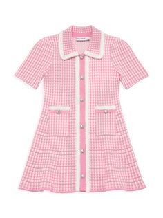 Украшенное трикотажное платье с воротником для маленьких девочек и девочек Self-Portrait, розовый