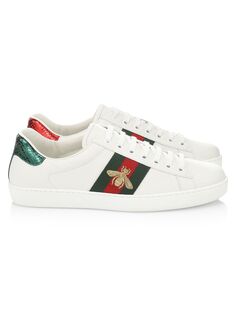 Кроссовки с вышивкой New Ace Bee Gucci, белый