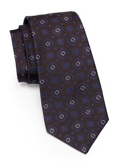 Шелковый жаккардовый галстук с геометрическим рисунком Kiton, нави