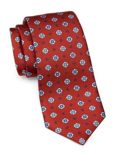 Шелковый галстук с цветочным принтом Kiton, красный