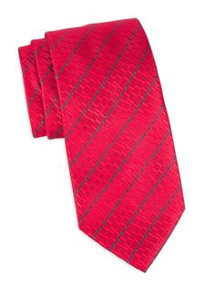 Шелковый жаккардовый галстук в полоску Charvet, красный