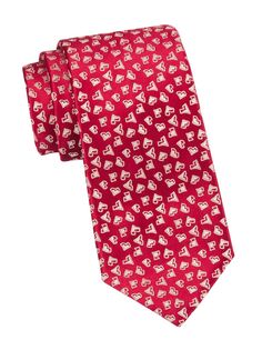 Шелковый галстук контрастного плетения с сердечками Charvet, красный