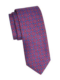 Шелковый галстук с розеткой и цветочным принтом Canali, розовый