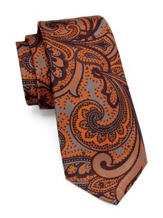 Шелковый галстук с узором пейсли Kiton, оранжевый