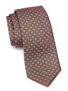 Шелковый галстук в клетку с цветочным принтом Kiton, оранжевый