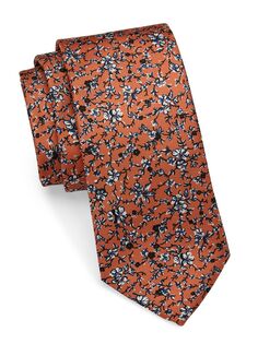 Шелковый галстук с цветочной лозой Saks Fifth Avenue, оранжевый