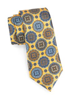 Шелковый галстук с принтом Medallion ZEGNA, желтый