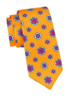 Шелковый галстук с цветочным принтом Kiton, желтый