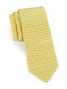 Шелковый галстук с принтом бегемота FERRAGAMO, желтый