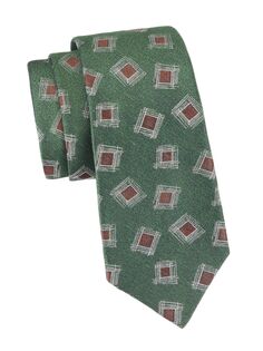 Шелковый и льняной галстук с абстрактным принтом Kiton, зеленый