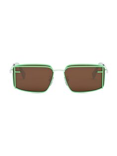 Прямоугольные металлические солнцезащитные очки Fendi, зеленый