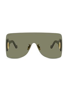 Солнцезащитные очки без оправы с металлическим щитком Loewe, зеленый