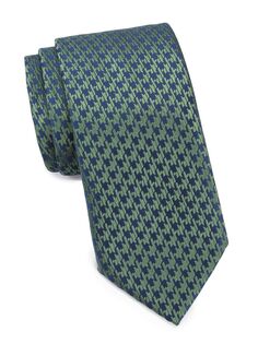 Шелковый жаккардовый галстук в ломаную клетку Charvet, зеленый